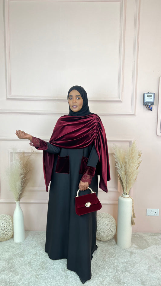 Malika Velvet Abaya with matching velvet shawl